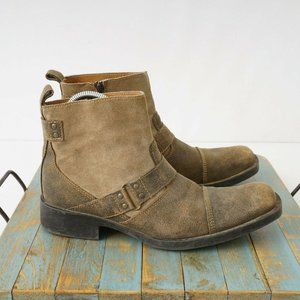 Ferrato Mens Square Toe Western Ankle Boots Size 10.5 Distressed Suede Brown